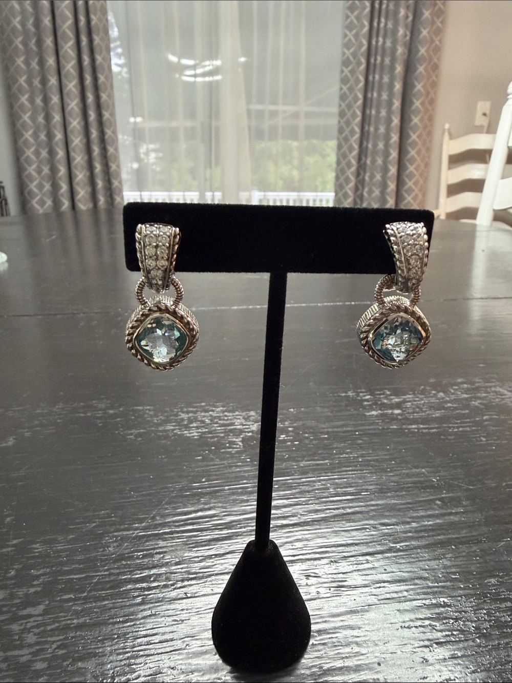 Judith Ripka Silver Earrings with Light Blue Gemstones